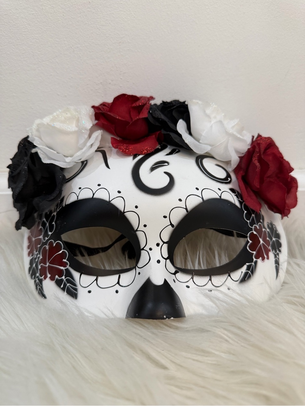 White Day of the Dead Floral Masquerade Mask
